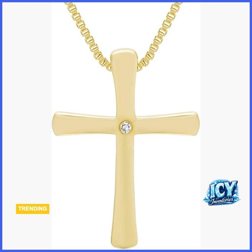 Sterling Silver Diamond Accent Flared Cross Pendant with 18" Chain